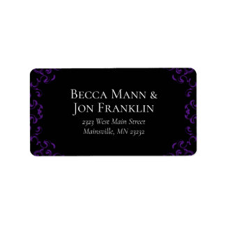 Lila & Black Swirl Gothic Bröllop Adressetikett