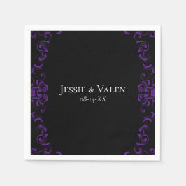Lila & Black Swirl Gothic Bröllop Pappersservett