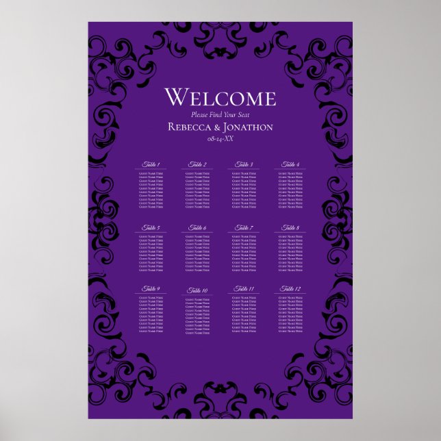 Lila & Black Swirl Gothic Bröllop Poster (Framsidan)