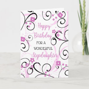 Lila Black Swirls Stepdotter Birthday Kort