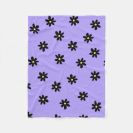 Lila Black Tropical Blommigt Botanical Summer Fleecefilt