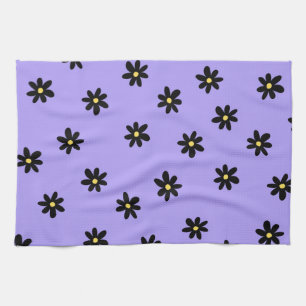 Lila Black Tropical Blommigt Botanical Vår Kökshandduk
