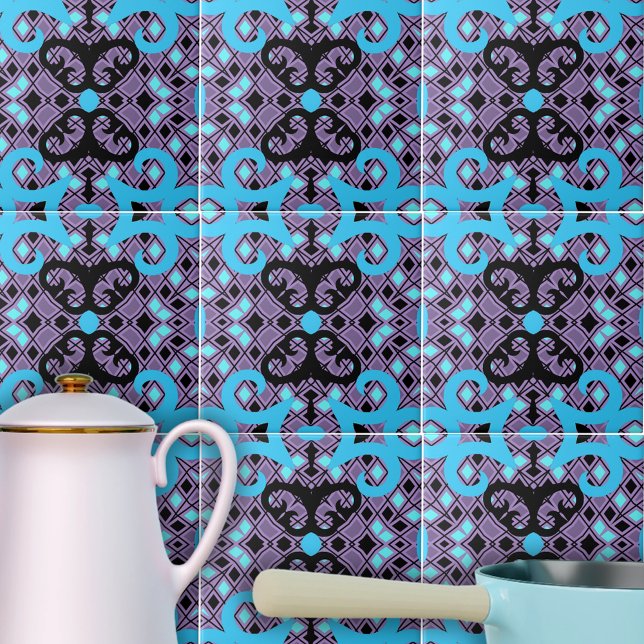 Lila Black Turquise Kaleidoscopic Mosaic Kakelplatta (Skapare uppladdad)