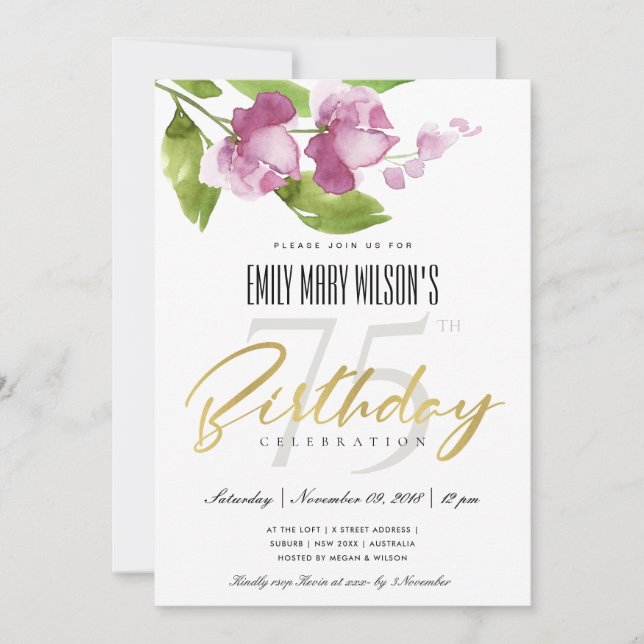 LILA BLÄCK TVÄTTAR VATTENFÄRGENS BLOMMIGT VARJE ÅL INBJUDNINGAR (Framsida)