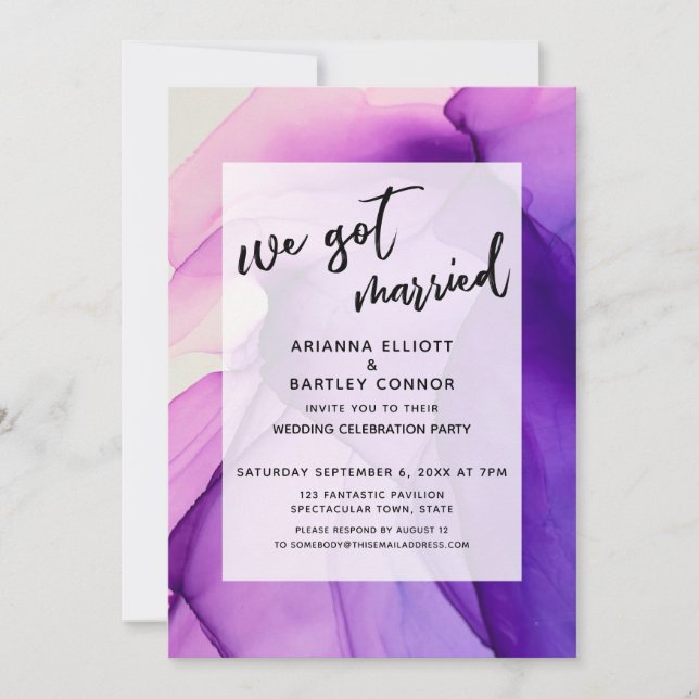 Lila bläck Vi gifte oss Mottagning endast Inbjudningar (Framsida)