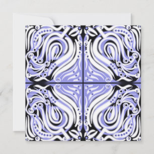 Lila Black White Curly Abstrakt Mönster Julkort