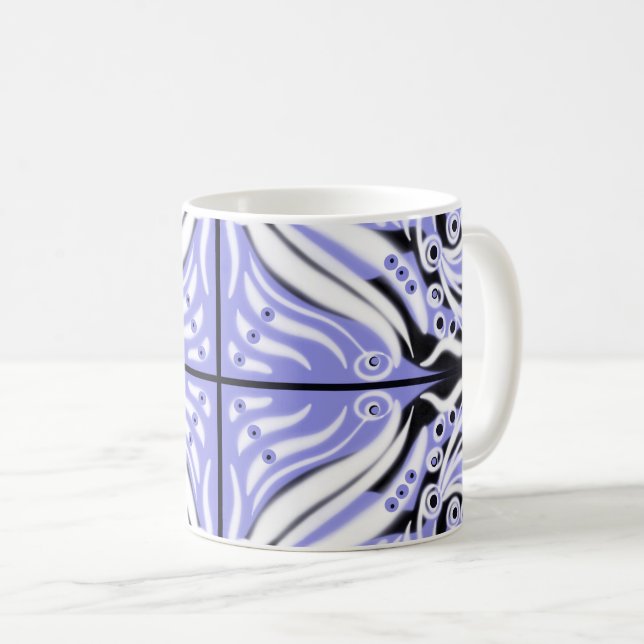 Lila Black White Curvy Abstrakt Mönster Kaffemugg (Framsida höger)