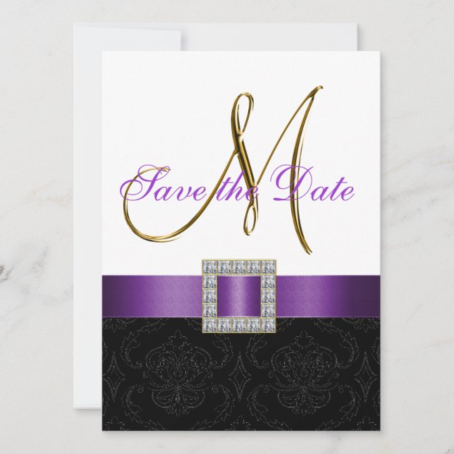 Lila Black White Damask Spara datum Datumet (Framsida)