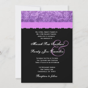 Lila Black White Damask Wedding Ver 002 Inbjudningar
