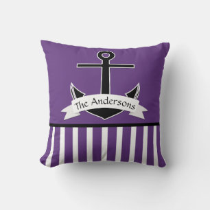 Lila Black White Nautical Design Personlig Kudde