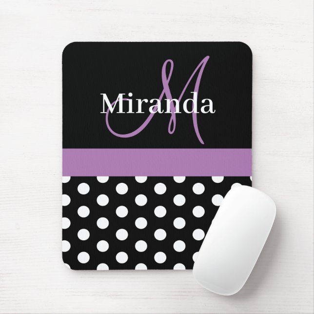 Lila Black White Polka Dot Monogram Mouse Pad Musmatta (Med mus)