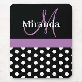 Lila Black White Polka Dot Monogram Mouse Pad Musmatta