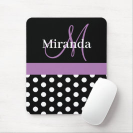 Lila Black White Polka Dot Monogram Mouse Pad Musmatta