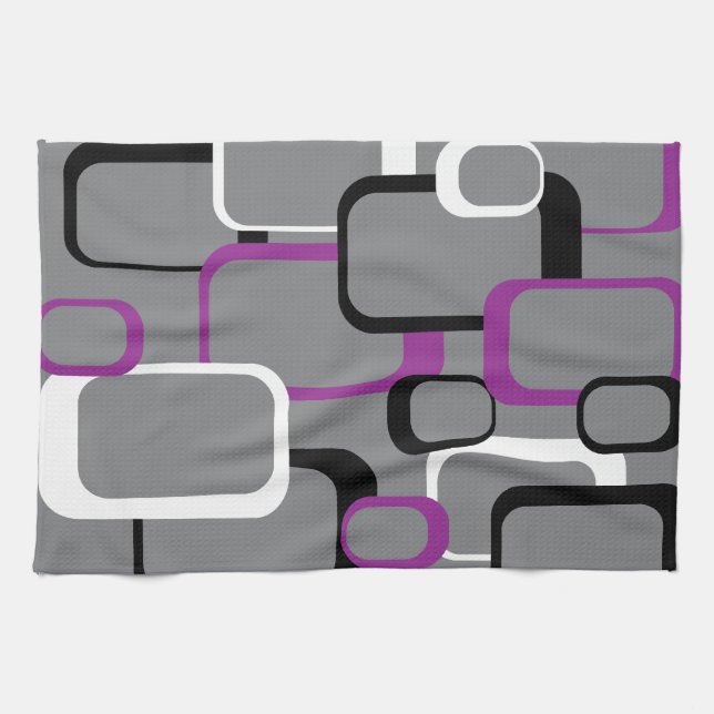 Lila Black White Retro Square Mönster Kökshandduk (Horisontell)