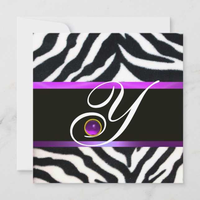 LILA BLACK WHITE ZEBRA PÄLS MONOGRAM, ametyst Inbjudningar (Framsida)