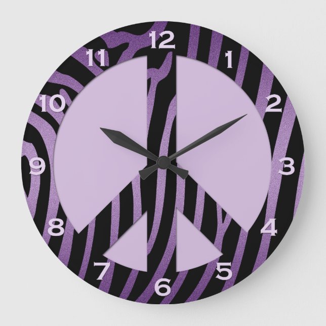 Lila Black Zebra tryck Wall Clock Stor Klocka (Framsida)