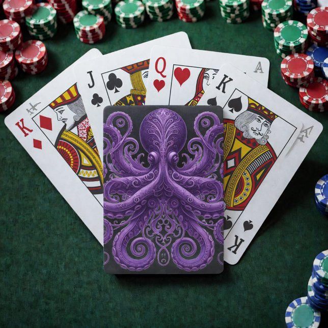 Lila Bläckfisk Viktoriansk Steampunk Kraken  Casinokort (Skapare uppladdad)