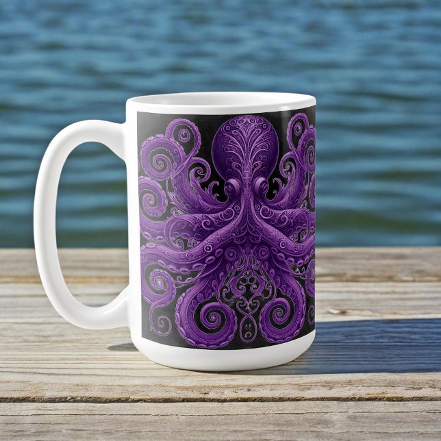 Lila Bläckfisk Viktoriansk Steampunk Kraken  Kaffemugg (Skapare uppladdad)