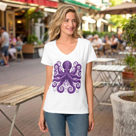 Lila Bläckfisk Viktoriansk Steampunk Kraken T Shirt