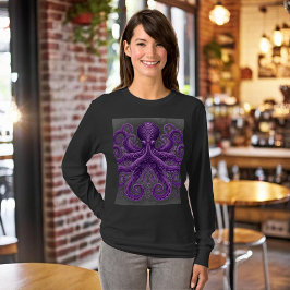 Lila Bläckfisk Viktoriansk Steampunk Kraken T Shirt