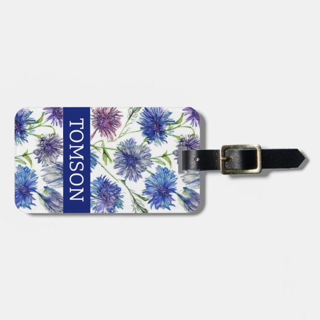 lila, blåkornblommor, vattenfärg bagagebricka (Horisontell Framsida)