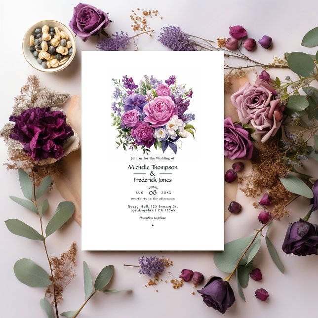 Lila blandad blomster vinternhochzeit inbjudningar (Skapare uppladdad)