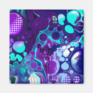 Lila, blått och blått Abstrakt - Fluid Art Magnet