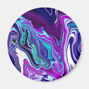 Lila, blått och blått Abstrakt - Fluid Art Magnet
