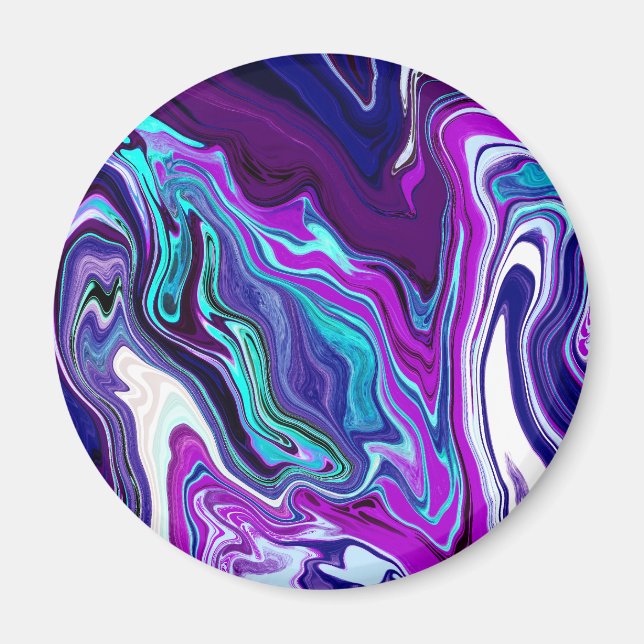 Lila, blått och blått Abstrakt - Fluid Art Magnet (Framsidan)