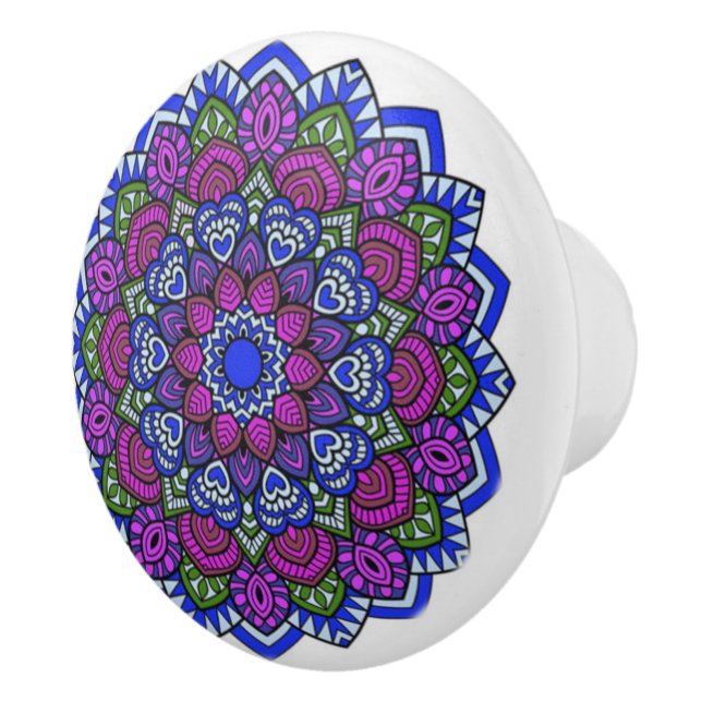Lila, blått och Grönt Mandala Ceramic Knob Knopp (Höger)
