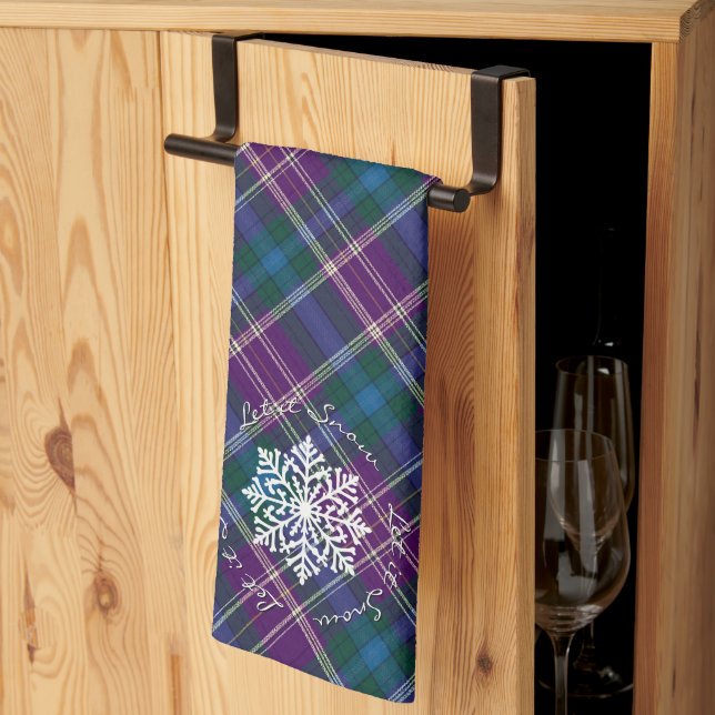 Lila, blått och Grönt, snöflingor Kökshandduk (Thirds Fold)