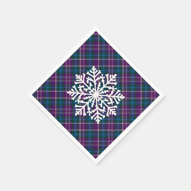 Lila, blått och Grönt, snöflingor Pappersservett (Hörn)