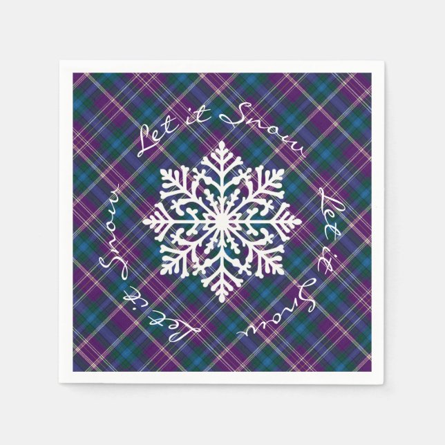 Lila, blått och Grönt, snöflingor Pappersservett (Framsidan)