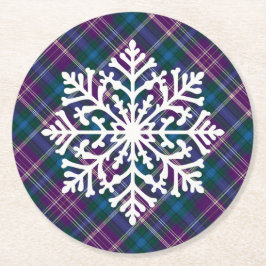 Lila, blått och Grönt, snöflingor Underlägg Papper Rund