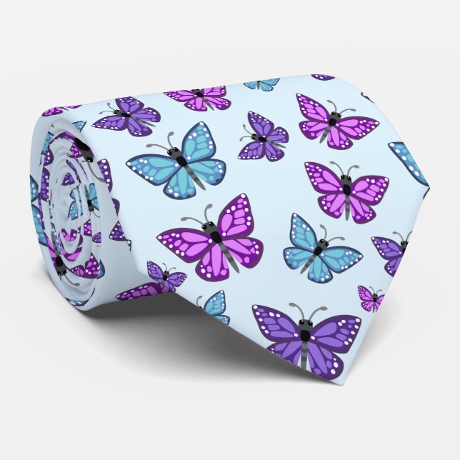 Lila, blått och Rosa Butterfly Mönster Slips (Rullad)