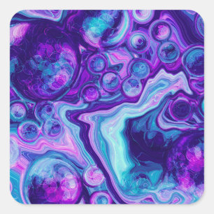 Lila, blått, Rosa Bokeh Marble Fluid Art Fyrkantigt Klistermärke