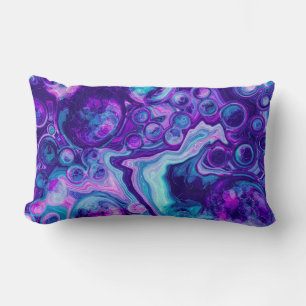 Lila, blått, Rosa Bokeh Marble Fluid Art Lumbarkudde