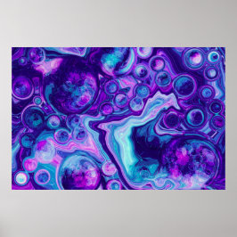 Lila, blått, Rosa Bokeh Marble Fluid Art Poster