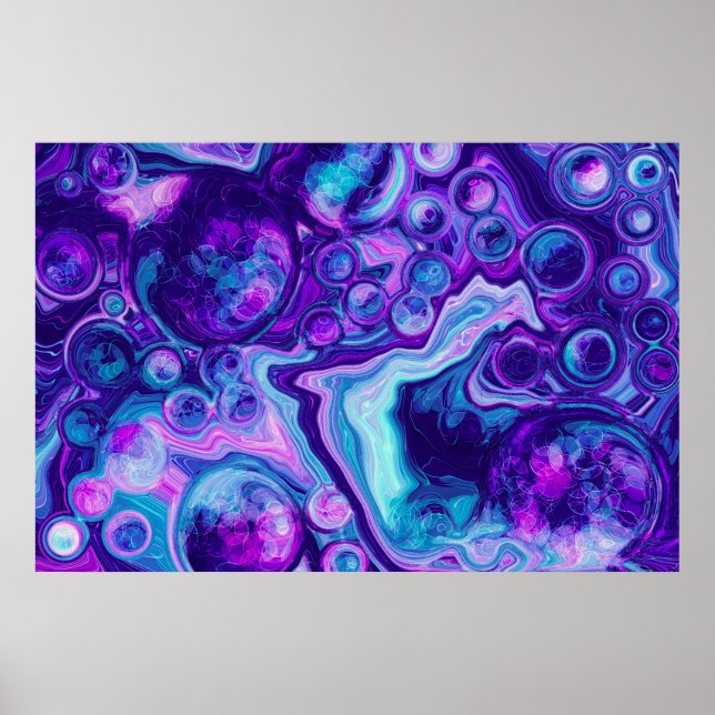 Lila, blått, Rosa Bokeh Marble Fluid Art Poster (Framsidan)