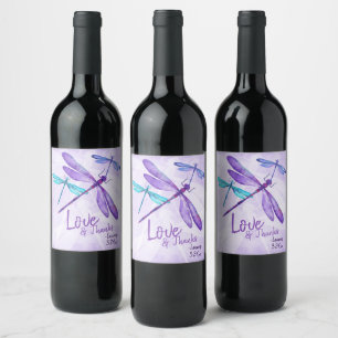 Lila, Blått Vin-märke, Whimsical Dragonflies Vinflaska Etikett