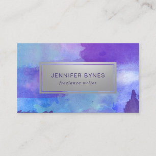 Lila- & blåttvattenfärg - Fauxsilver Visitkort