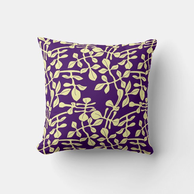 Lila & Blek Gult Löv Design Dekorativ kudde (Framsida)