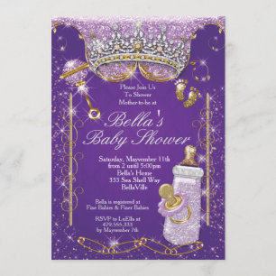 Lila Bling Glitter Baby Shower-inbjudningar Inbjudningar
