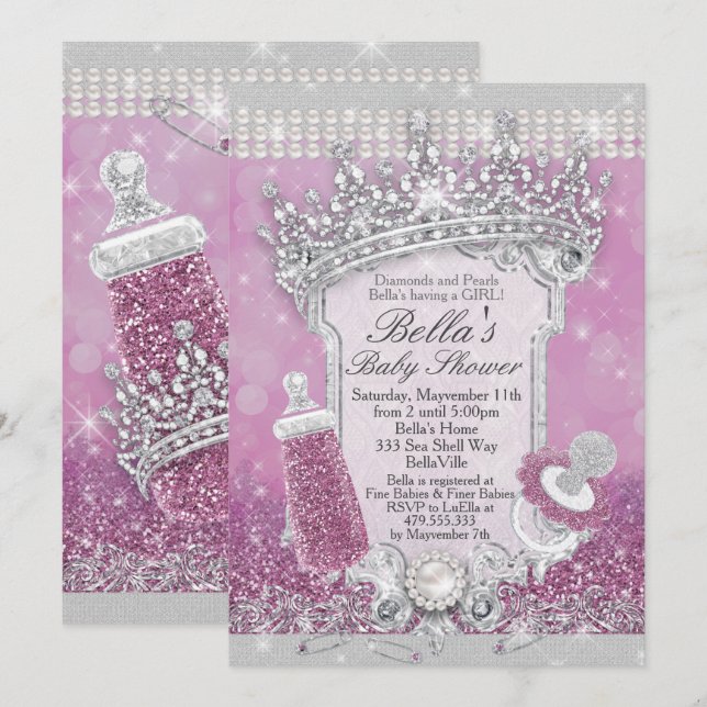 Lila Bling Glitter Baby Shower-inbjudningar Inbjudningar (Fram/baksida)