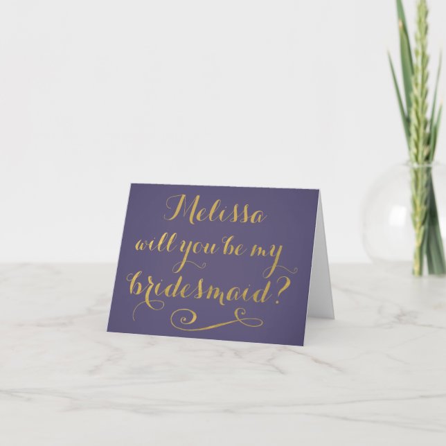 Lila blir du mitt Bridesmaid Typography-kort Inbjudan (Framsida)