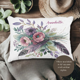 Lila Bliss Blommigt and Feathers Accent Pillow Prydnadskudde