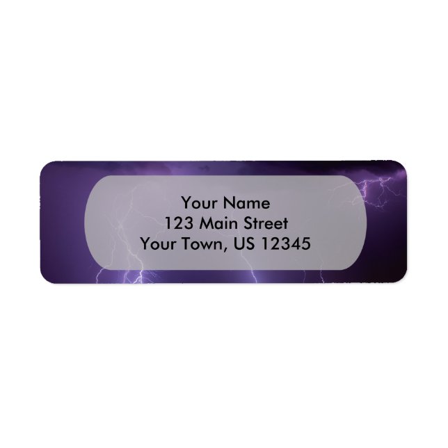 Lila Blixt i en Night Desert Thunder Storm Returadress Etikett (Framsidan)