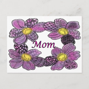Lila blomma doodlad MAMMA-design Vykort