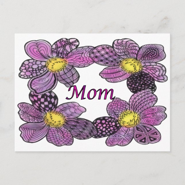 Lila blomma doodlad MAMMA-design Vykort (Framsida)