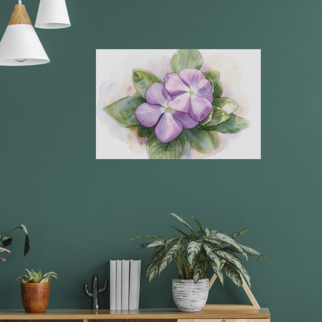 Lila Blomma Floralt Akvarell Konsttryck Poster (Vardagsrum 1)